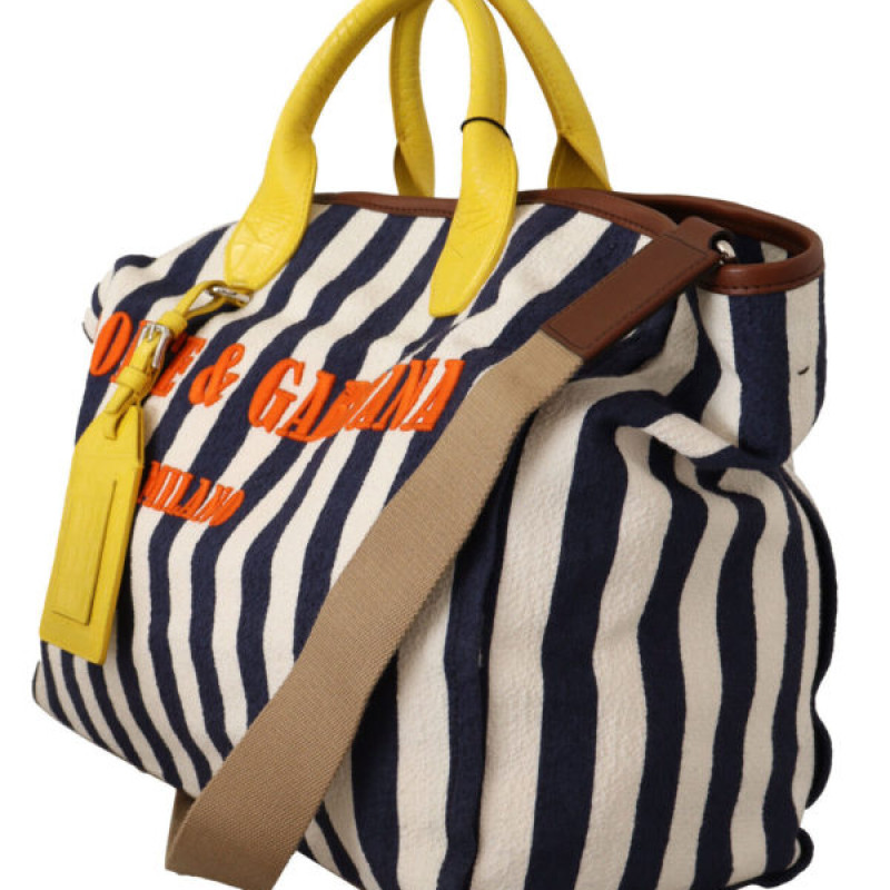 Blue White Striped Shopping Tote Bag